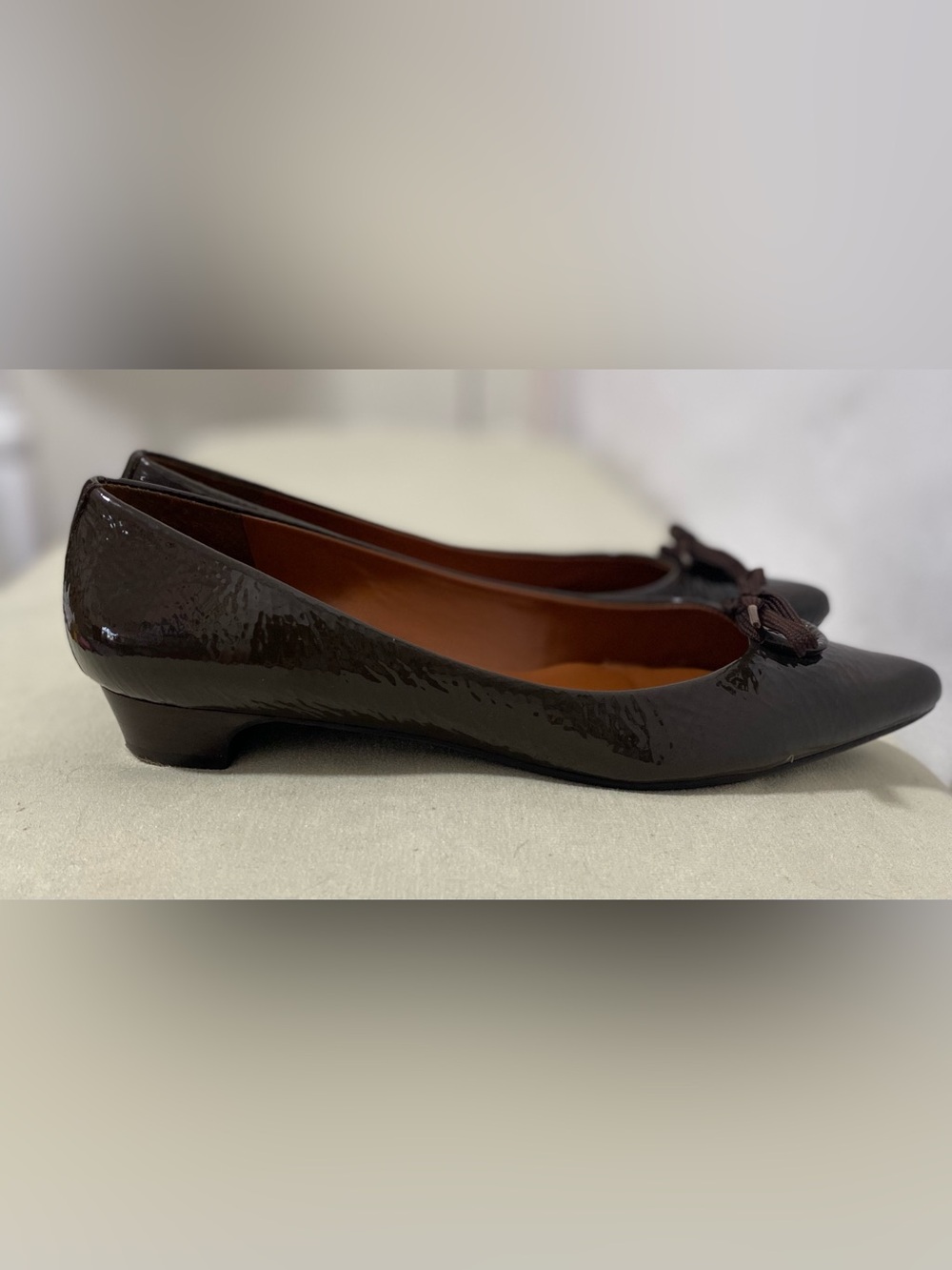 Talbots Dark Brown Patent Pointed Toe Bow Flats